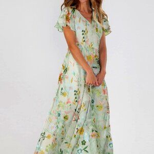 Green flowing ankle length Dress